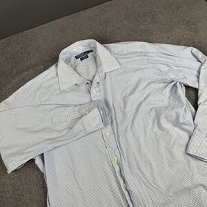 Polo Ralph Lauren Shirt 17.5 Blue White Curham Classic Button Up Long Sleeve